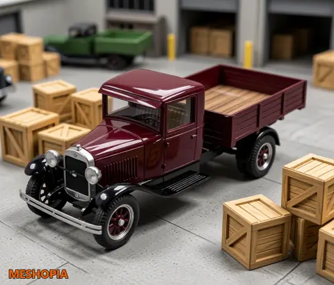 Vista de Vintage Open-Bed Cargo Truck AAA — Native OBJ Model