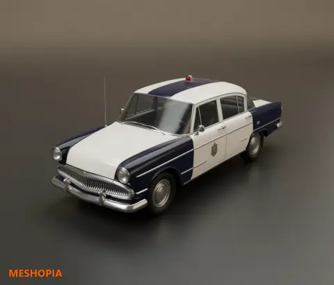 Vista de Stylized Classic Police Car — Unassembled 3D Sources and Textures