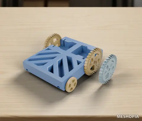 Vista de Micro Servo Robot Chassis and Wheels for a Two-SG90 RC Project - Four STL Files