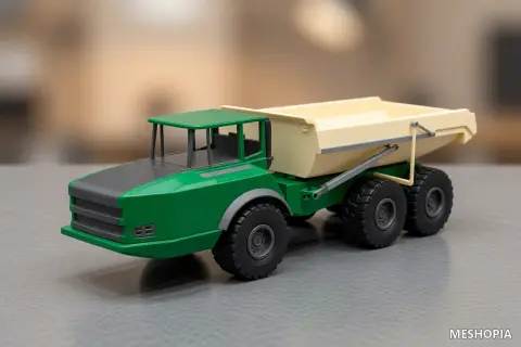 Vista de Cyberbrick-Style Six-Wheel Dump Truck Body Chassis and Mechanical Geometry - Seventy-Seven STL Files