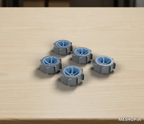Vista de RC Paddle Tires and Spoke Wheels - Five Tire and Five Wheel STL Meshes