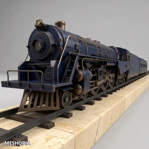 Vista de Berkshire Steam Locomotive with Tender and Passenger Car — OBJ Model Package