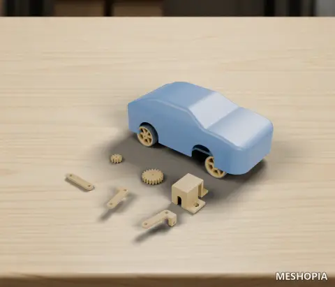Vista de Simplified RC Car Body, Chassis Plate, Wheels and Mechanical Parts - Three 3MF Projects