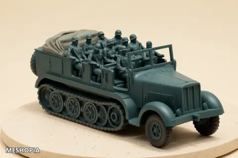 Vista de German WWII Half-Track Troop Carrier with Soldiers — Multipart STL Kit