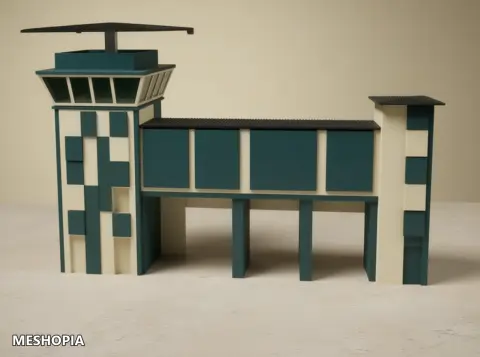 Vista de Dunlop Control Tower and Elevated Walkway — 1:32 Slot-Car Scenery — Multipart STL Kit