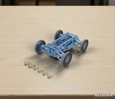 Vista de Cyberbrick OpenFrame One RC Chassis, Suspension and Flexible Wheel Components - STEP and 3MF