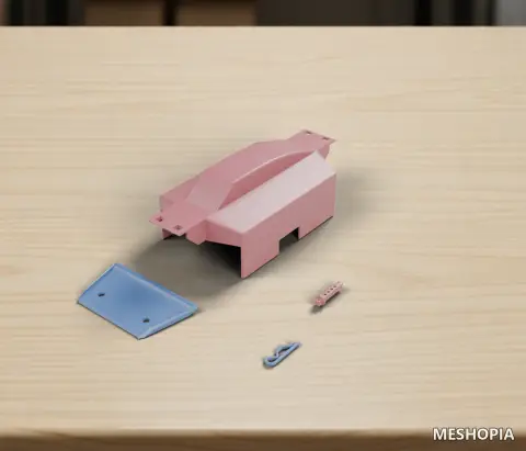 Vista de Angular Buggy Body Shell Wing and Retainers for RC Projects - Four STL Files
