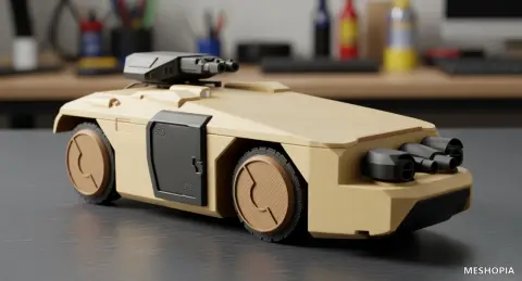 Vista de Tiny Sci-Fi APC-Style RC Vehicle Parts - Eighteen Original STL Files